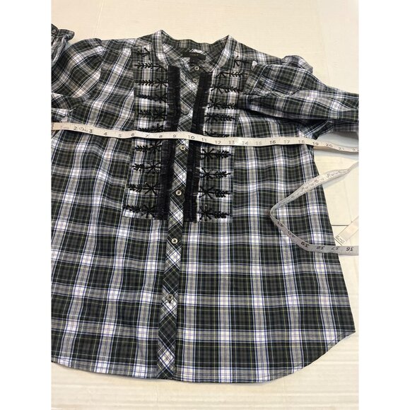 J. Crew Womens embellished beadwork button up, tartan plaid, long sleeve shirt. - Picture 10 of 12
